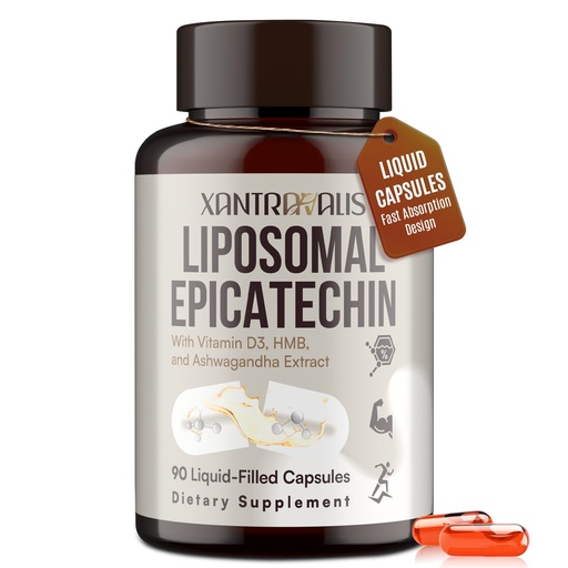 [BRSRGC3QO4MB6EIZ] Liposomal Epicatechin Supplement 1200mg - Advanced Formula with Vitamin D3, HMB & Ashwagandha - for Nitric Oxide Production, Strength & Heart - High Absorption,90 Liquid Capsules