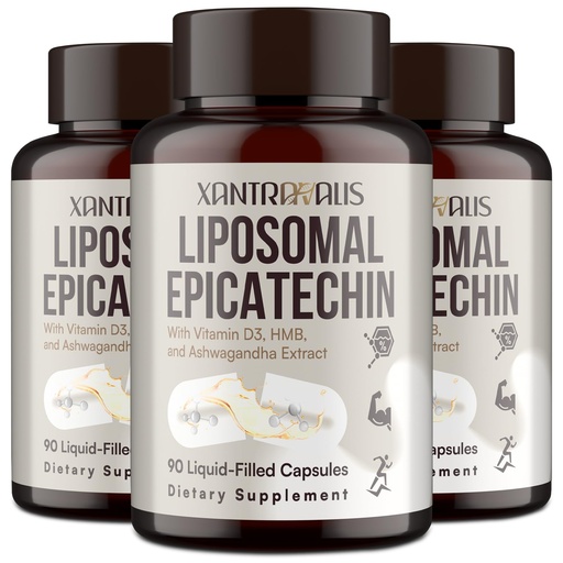 [BRSRGC3RDMMBOCT6] Liposomal Epicatechin Supplement 1200mg - Advanced Formula with Vitamin D3, HMB & Ashwagandha - for Nitric Oxide Production, Strength & Heart - High Absorption, 3 Bottle