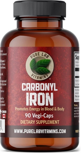 [BRSWGAALAB4BQG3H] Pure Lab Vitamins Carbonyl Iron - 90 Vegan Caps Unique Formulation of Metallic Iron with VIT C, Superior Bioavailability - Non-Constipating, Supports Red Blood Cell Formation Made in Canada