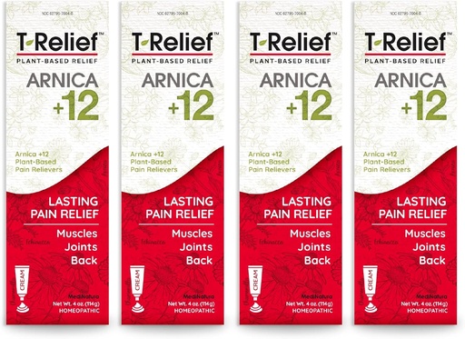 [BRSWIYYMOJ7RW2LU] T-Relief Arnica +12 Cream Natural Relieving Actives for Back Pain Joint Soreness Muscle Aches & Stiffness, Whole Body Fast Acting Relief for Women & Men - 4 oz (4 Pack)