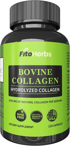 [BRSRA2YKOV5RMYIU] Vegan Bovine Collagen Capsules - Powerful Supplements for Men & Women - Hydrolyzed Bovine Collagen Peptides Supplement for Joint, Nerve & Bone Support - Grass Fed, Non-GMO - 120 Capsules