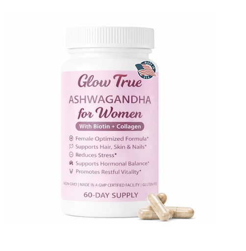 [BRSRECQDOVYQKEY2] Ashwagandha for Women with Biotin & Collagen – 500mg Female-Optimized Stress & Hormone Support, Hair Skin & Nails – Non-GMO, Gluten-Free Capsules, 60 Count - 2-Month Supply