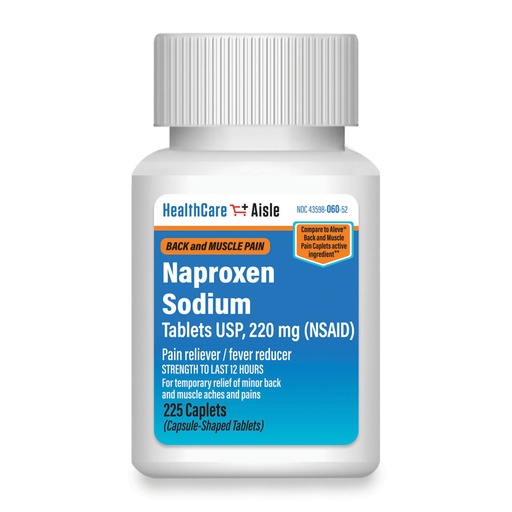 [BRSW2AAKAANQ22TD] HealthCareAisle Naproxen Sodium, 220 mg - 225 caplets - Back and Muscle Pain Reliever, Up to 12 Hours of Relief