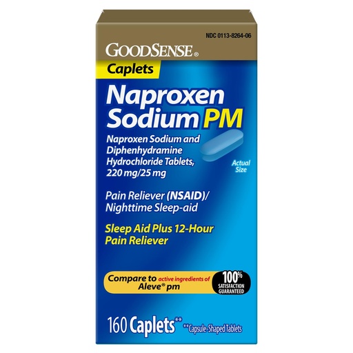 [BRSRGHY2OYPA4CA2] GoodSense All Night Pain Relief PM, Naproxen Sodium, 220 mg/Diphenhydramine Hydrochloride, 25 mg Tablets, 160 Count