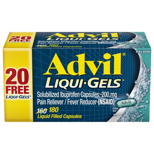 [BRSREEAOAV5B6H3D] Advil Liqui-Gels Pain Reliever and Fever Reducer, Pain Medicine for Adults with Ibuprofen 200mg for Headache, Backache, Menstrual Pain and Joint Pain Relief - 180 Liquid Filled Capsules