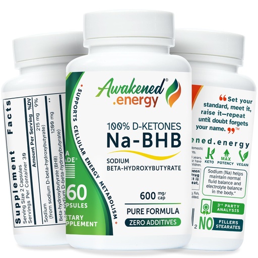 [BRSRGGD6OV7ROC3H] Na-BHB Sodium Beta-Hydroxybutyrate Supplement – 100% D-Ketones for Keto Energy, Focus & Electrolyte Balance – Pure Formula, No Fillers – 60 Vegan Capsules