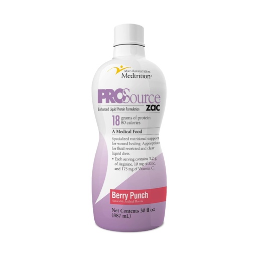 [BRSWYAL6BV5B6HTG] Medtrition ProSource ZAC Liquid Protein – Berry Punch, 30 Fl Oz (Pack of 1) – 18g Protein, Sugar Free – Hydrolyzed Collagen & Whey Protein Isolate – Supports Wound Healing