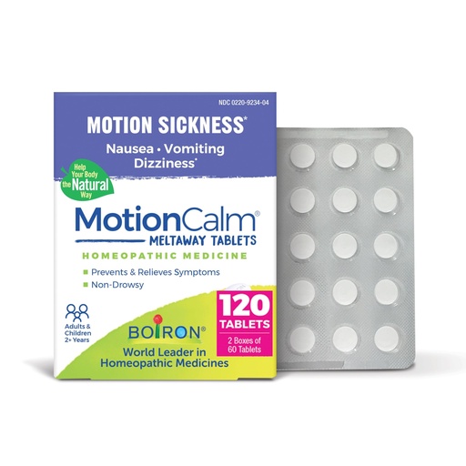 [BRSW2CYCAQAQO3IV] Boiron MotionCalm Relief for Nausea, Vomiting, or Dizziness from Motion Sickness, Carsickness, Seasickness, Amusement Rides, and Video Games or VR - Non-Drowsy - 120 Count (2 Pack of 60)