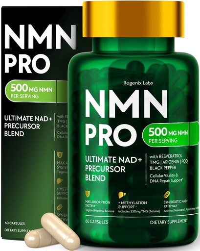 [BRSRYYL3BYHWGEL7] NMN Supplement 500mg - NAD Supplement with Resveratrol, TMG, Apigenin, PQQ, and Black Pepper Extract - 6-in-1 Acid-Resistant Vegan Pills Complex, NMNH Alternative, Third-Party Tested, 30 Servings