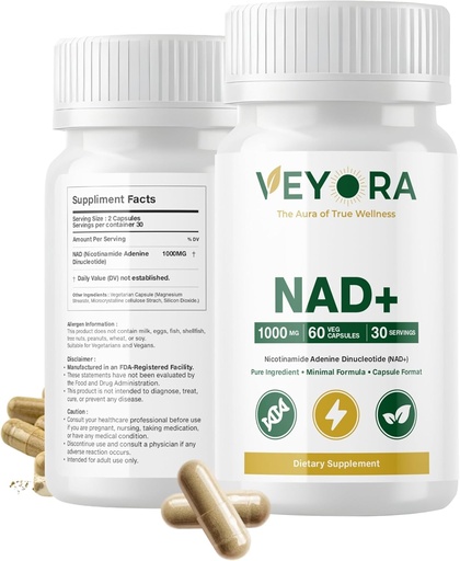 [BRSRGYADAQHWCCLJ] NAD+ 1000 mg Capsules | 60 Vegan Capsules | Nicotinamide Adenine Dinucleotide (NAD+) Formula | Dietary Supplement | Non-GMO | Gluten-Free | Made for USA