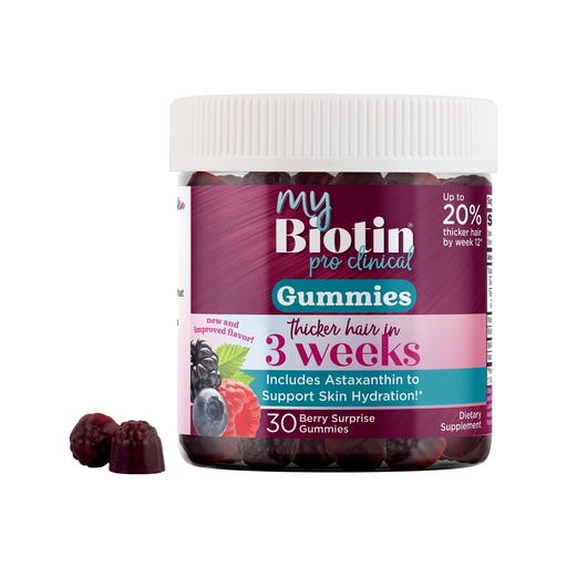 [BRSROGQHOICROE3Z] Purity Products - MyBiotin ProClinical Gummies - Thicker Hair in 3 Weeks & Fights Wrinkles - MB40X Biotin Matrix w/Astaxanthin - 40X More Soluble vs Ordinary Biotin, 30 Berry Gummy Chews