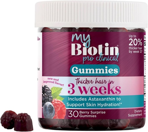 [BRSROGQHOICROE3Z] Purity Products MyBiotin ProClinical Gummies - Tjockare hår börjar i 3 veckor och strider rynkor - MB40X Biotin Matrix w / Astaxanthin - 40X Merlösligt vs vanliga Biotin 30 Berry Gummy Chews