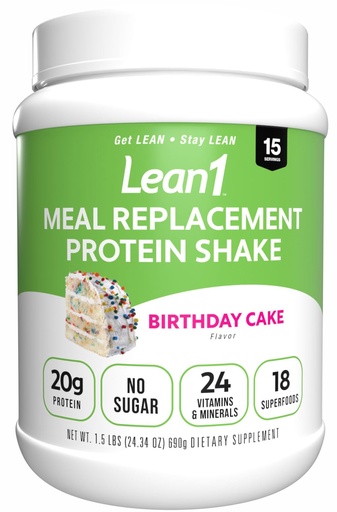 [BRSREBAPCMNWEDTL] N53 Lean1 Meal Replacement Protein Powder, Birthday Cake Flavor, 15 Serving tub, No Sugar Added