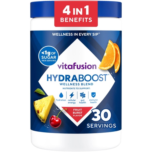 [BRSRGYLQOV6R6EY4] Vitafusion Hydraboost Hydration Drink Mix, Electrolytes Support Daily Hydration, Vitamins Support Cellular Energy & Immune Health, Prebiotic Fiber Supports Gut Health, Fruit Burst, 30 Servings