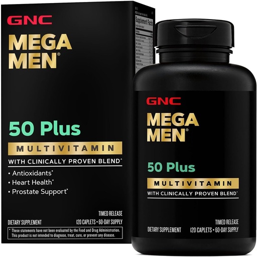 [BRSRAYI6CADRQ3LP] GNC Mega Mega Mega homes 50 Plus Multivitamin Caplets, Prostata de cor, Btaminades, Saw Palmetto, Memòria, vitamina D-3, 120 comptar