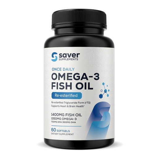 [BRSRGZA5CAMGKG3O] Omega 3 Fish Oil 1400 mg – Re-esterified Triglyceride Form (rTG) Fish Oil with High EPA & DHA – Omega-3 Supplement for Women & Men – 60 Softgels
