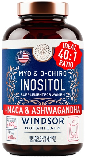 [BRSRAFQDCADR4CQ6] Myo-Inositol & D-Chiro Inositol 40:1 Ratio 2,000 mg - PCOS Supplements with Maca Root & Ashwagandha - Ovarian Health Support Vitamins - Hormone & Fertility Supplements for Women - 120 Vegan Caps