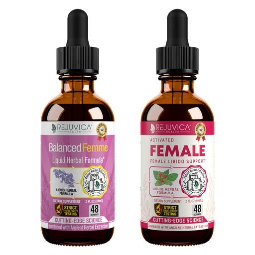 [BRSREAACAB6GG3LD] Rejuvica Health Balanced Femme + Activated Female Bundle - Advanced Female Support Bundle -Liquid Delivery for Better Absorption