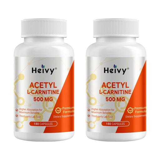 [BRSREHAZCQGQMCYU] Heivy Acetyl L-Carnitine 500 mg (2 Pack), Amino Acid, Suppots Brain & Nerve Health, Non-GMO, Gluten-Free,180 Capsules