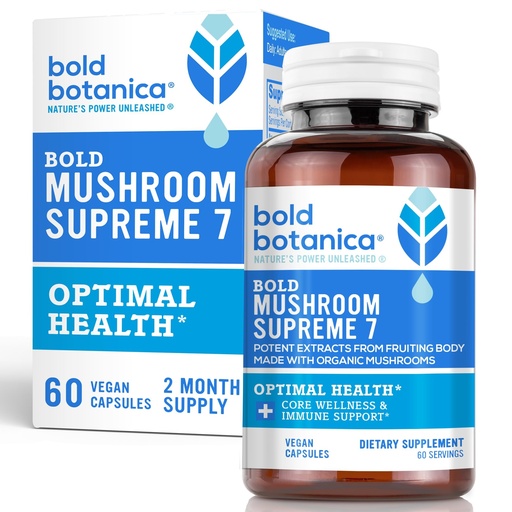 [BRSROHD3CN6WACDG] Bold Botanica Mushroom Supreme 7 – Mushroom Supplement – Organic Extracts of Turkey Tail, Chaga, Phellinus, Reishi, Cordyceps, Maitake, Shiitake for Immune Support & Optimal Wellness, 60 Caps