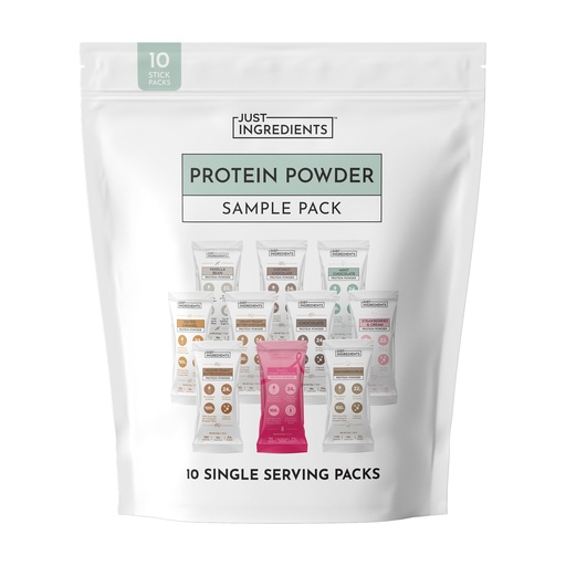[BRSRGBDYCR4GY2DX] JUST INGREDIENTS Protein Powder Sample Pack, 10 Single Serve Stick Packs, Grass-Fed Whey Protein, 22-24g Protein, No Sugar Added, No Artificial Sweeteners, Gluten-Free, Keto-Friendly
