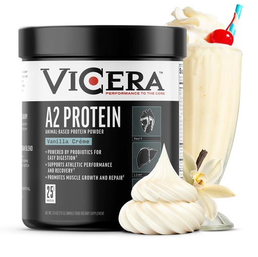 [BRSREYD4OEMREDT2] VICERA A2 Protein Powder, Vanilla Creme, 25 G Protein per Serving, Organic A2/A2 Whey Casein Blend with Probiotics and Celtic Sea Salt, Gluten Free Workout Supplement, Non GMO, 20 Servings, 27.4 Oz