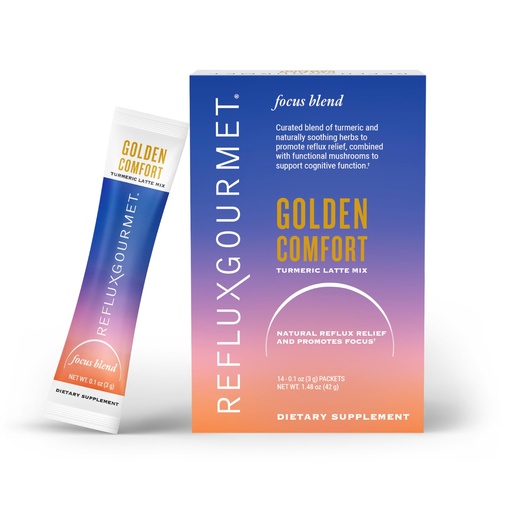[BRSRGHYCAV6RSFLU] REFLUX GOURMET Golden Comfort Focus Blend – Turmeric Latte with Functional Mushrooms & Black Pepper Extract – 14 ct