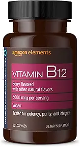 [BRSWGZYNAB6GKADO]   Elements Vitamin B12 Methylcobalamin 5000 mcg - Normal Energy Production and Metabolism, Immune System Support - 2 Month Supply, Berry Flavored Lozenges, 65 Count (Pack of 1)