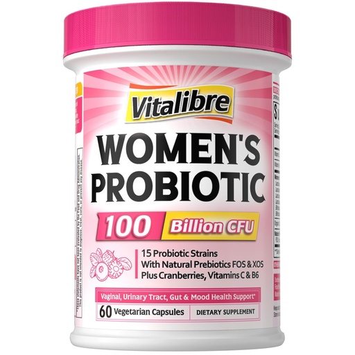 [BRSRAEATAANWEHIY] Vitalibre Probiotics for Women 100 Billion CFU 15 Strains, DailyProbiotic & Prebiotic Supplement with Organic Cranberry to SupportVaginal, Digestive, Immune Health, Shelf Stable, 60 Vegan Capsules