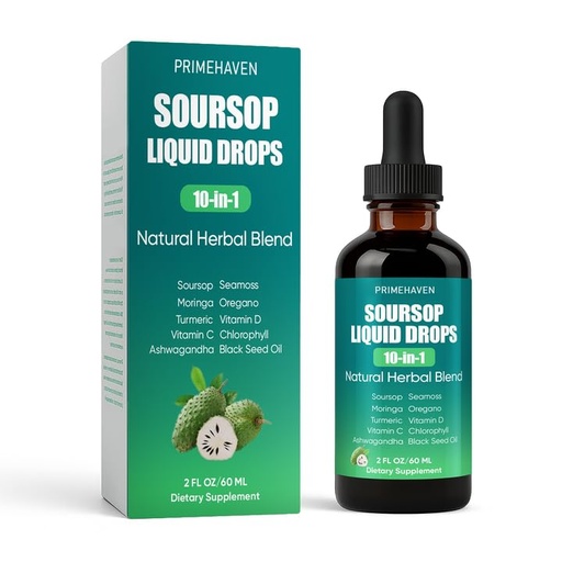 [BRSRGY34OJYRQ2QU] Primehaven Soursop Liquid Drops - 10 in 1 Soursop Drops, with Sea Moss, Moringa, Turmeric, Black Seed Oil, Oregano, Ashwagandha (1)