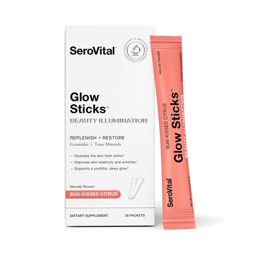 [BRSROA3YOUBWCAA2] Serovital Glow Sticks Sugar-Free Powder Drink Mix with Hyaluronic Acid Ceramides Electrolytes for Skin Hydration in 14 Days Sun-Kissed Citrus Flavor 28 Packets