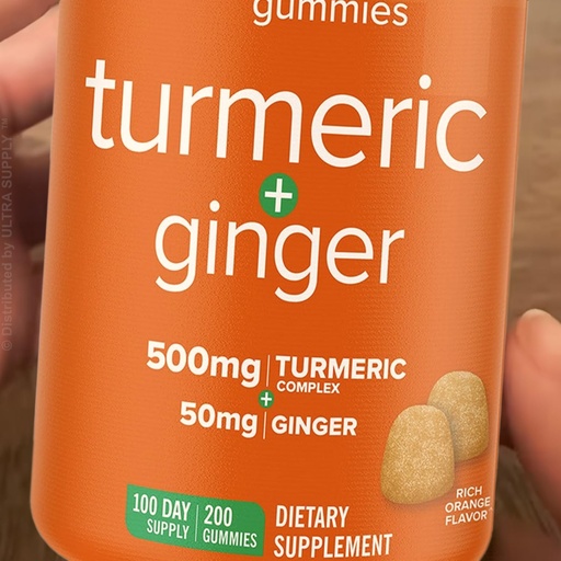 [BRSRECDYOEBR633L] Turmeric + Ginger Gummies 500 mg (200 Count Value Pack) Rich Orange Flavor, Plant-Based Formula for Mobility and Comfort