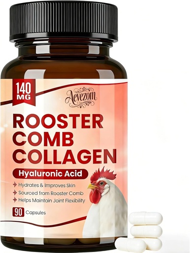 [BRSRGBABPIFG2FA4] Rooster Comb Collagen, Natural Hyaluronic Acid & Collagen Supple𝐦ent, Hyaluronic Acid | Rooster Comb Extract - 140mg, 90 Capsule