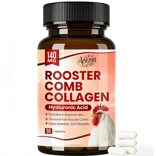 [BRSRGAYQPMMQOELL] Rooster Comb Collagen, Natural Hyaluronic Acid & Collagen Supple𝐦ent, Hyaluronic Acid | Rooster Comb Extract - 140mg, 90 Capsule (1pcs)