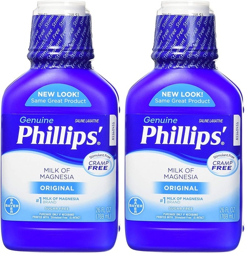 [BRSWIYYFCEMQG3YV] Phillips' Milk of Magnesia Liquid Laxative, 26 oz (Pack of 2) Cramp Free & Gentle Overnight Relief Of Occasional Constipation, #1 Milk of Magnesia Brand