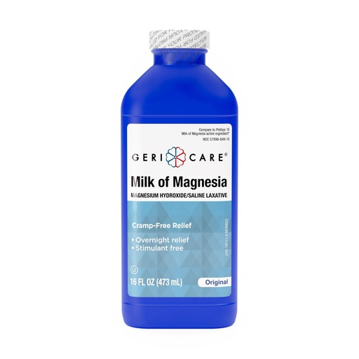 [BRSWIHA2C4ABMC3U] McKesson Geri-Care Milk of Magnesia Original Flavor Liquid Laxative, Fast Overnight Relief Saline Laxative, 16 oz, 12 Bottles,