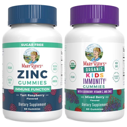 [BRSRAGA5BABAIAYY] MaryRuth Organics Zinc (Tart Raspberry) & Kids Immunity Gummies (Mixed Berry) | Clean Label Project Verified® | Vitamins for Immunity & Overall Health and Wellness | Vegan, Non-GMO, No Gelatin
