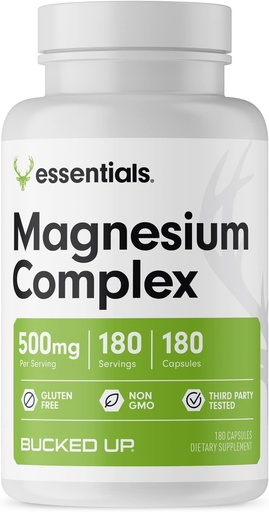 [BRSW2AILCQFGMG32] Magnesium Supplement 500mg Capsules | Magnesium Complex with Glycinate, Citrate, and Oxide | 3 Active Forms of Magnesium | Easy on Stomach | Made in USA | Bucked Up Essentials (180 Servings)
