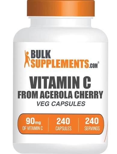[BRSRMAIOPN5QOFDV] BulkSupplements.com Vitamin C from Acerola Cherry Capsules - Acerola Cherry Vitamin C Supplement - Gluten Free, 1 Capsule per Serving, 240 Veg Capsules (Pack of 1)