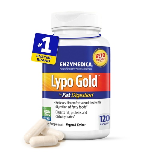 [BRSWIYT3PMDAMDTO] Enzymedica Lypo Gold - Protease, Amylase & Lipase Digestive Enzymes for Women & Men, Enzyme Supplement for Fat Digestion, Gut Health & Gallbladder Support, Helps Gas & Bloating, Gluten Free - 120 Caps
