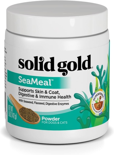 [BRSWGZYQCNYWY3QY] Solid Gold Cat & Dog Multivitamin Powder - Kelp Powder, Omega 3 & Vitamins for Dental, Digestive, Immune, Skin & Coat Health - Multi Vitamin for Dogs & Cats - Cat & Dog Food Additive Supplement - 5oz