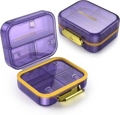 [BRSROCD2OQHQAFI7] 7 Compartment Travel Pill Box, Pill Organizer Moisture Proof Mini Pill Case, Small Pill Box for Pocket Purse, Daily Portable Medicine Vitamin Box, Fish Oil Box, Supplement Box (Purple)