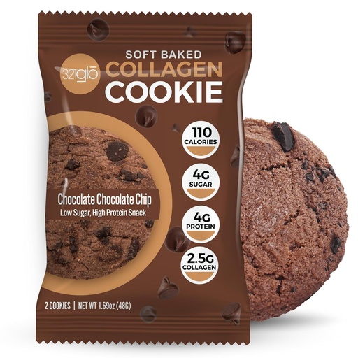 [BRSRM23YOZ4AIHYV] 321glo Collagen Cookies | Soft Baked, High Protein Cookies | Low Carb, Low Sugar | Keto Snack for Women, Men, & Kids | 12 Pack (Double Chocolate Chip)
