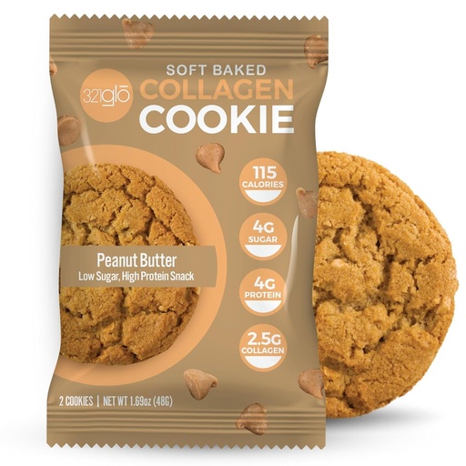 [BRSRM23YOZYWKHTU] 321glo Collagen Cookies | Soft Baked, High Protein Cookies | Low Carb, Low Sugar | Keto Snack for Women, Men, & Kids | 12 Pack (Peanut Butter)