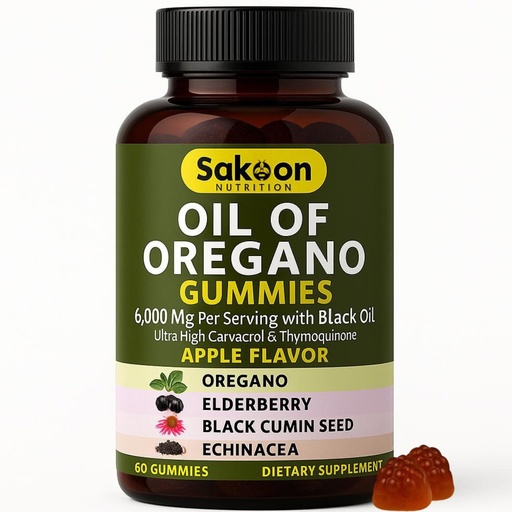 [BRSREEIBAB6RSCTG] Sakoon nutrition Oil of Oregano Gummies – Immune Support with Oregano Oil 300mg, Black Cumin Seed, Elderberry, Echinacea – Antioxidants & Respiratory Health – Vegan, Non-GMO, Tasty Herbal Supplement