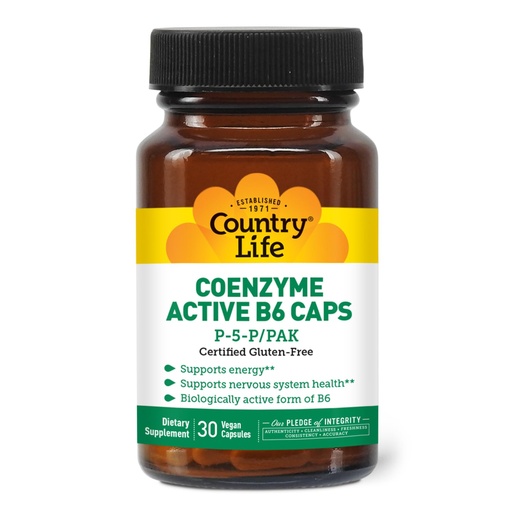 [BRSWIYQ4BQFBOEDI] Country Life Coenzyme Active B-6, 50mg Vitamin B6-30 Vegetarian Capsules - Supports Energy, Nervous & Immune Systems - 25mg P-5-P Vitamin B6 - Certified Gluten Free, Vegan - No Artificial Additives
