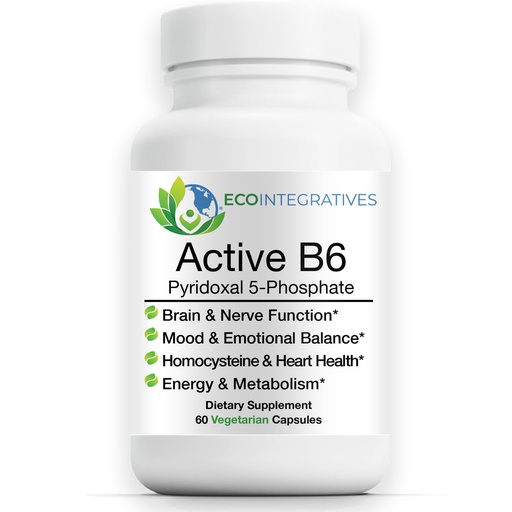 [BRSRE2YRBUAR6CLB] Active B6 Pyridoxal 5-Phosphate - 33.8mg P5P, Bioavailable B6 Co-Factor for Energy & Nerve Integrity, Cardiovascular Function, Non GMO, Soy Free, Zero Fillers - 60 Vegetarian Capsules