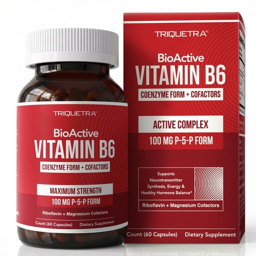 [BRSRGZQ2BEFW2CTZ] BioActive Vitamin B6 100mg Capsules - Active P-5-P Form for Mood, Energy & Cycle Support - Enhanced Absorption with Riboflavin & Magnesium - Clinical Strength, Non-GMO (60 Capsules - 2 month supply)