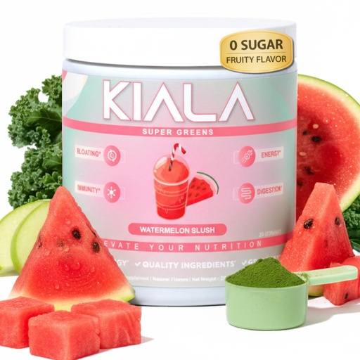 [BRSROGILDMMRMFLF] Kiala Nutrition Super Greens, Organic Greens Powder with Spirulina & Chlorella for Digestion, Gut Health, Immunity, Adaptogens, Energy, Gluten Free, Vegan, Sugar Free, Watermelon Slush, 30 Servings
