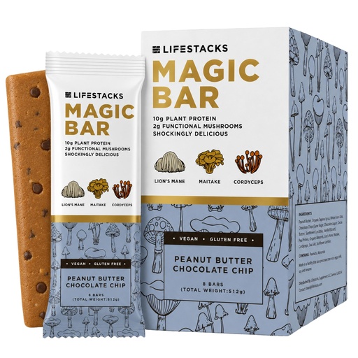[BRSRGCADAUNGAA3K] Magic Bar Functional Mushroom Energy Bars – 10g Plant-Based Protein with Lion’s Mane, Cordyceps & Maitake | Adaptogen Superfood Blend | Made in USA | 8-Pack Peanut Butter Chocolate Chip Box